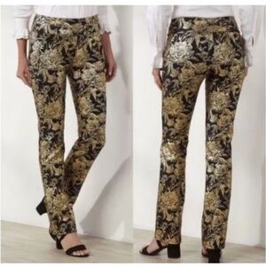 Soft Surroundings Black and Gold Floral Skinny Pants